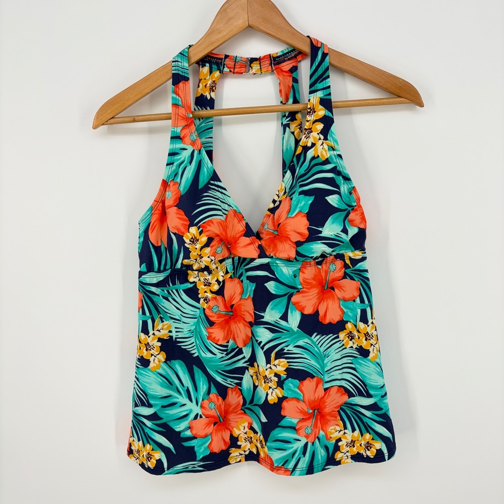 Jantzen Tankini Top Small Tropical Floral Halter Padded Swimwear Beach Tropical